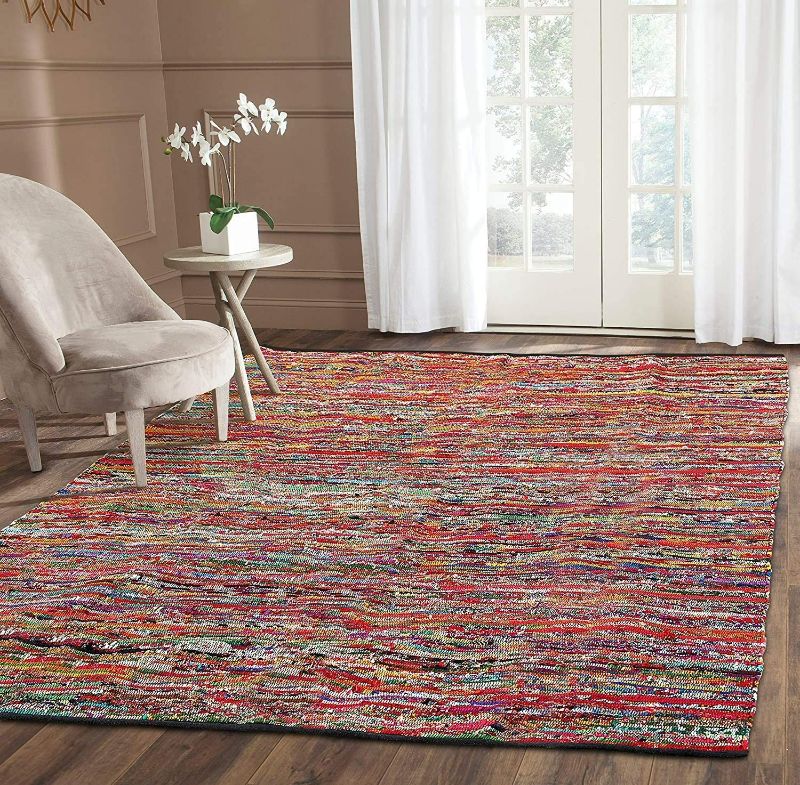 Photo 1 of THE BEER VALLEY Cotton Multi Chindi Hand Woven Rugs -  Rectangle Hand Braided Bohemian Colorful Area Rug - Recycled Braided Chindi Rugs- Biodegradable Area Rugs
