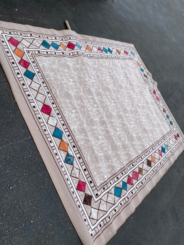 Photo 2 of Antep Rugs Alfombras Modern Bordered 8x10 Non-Skid (Non-Slip) Low Profile Pile Rubber Backing Indoor Area Rugs (Beige, 7'10" x 10') 7'10" x 10' Beige