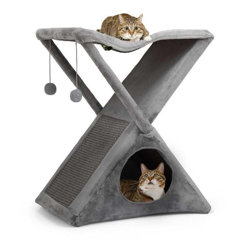 Photo 1 of Coziwow 25.8" Foldable Cat Tree Hammock Condo Scratching Post Tower, X-frame Cat House, Gray NEW 