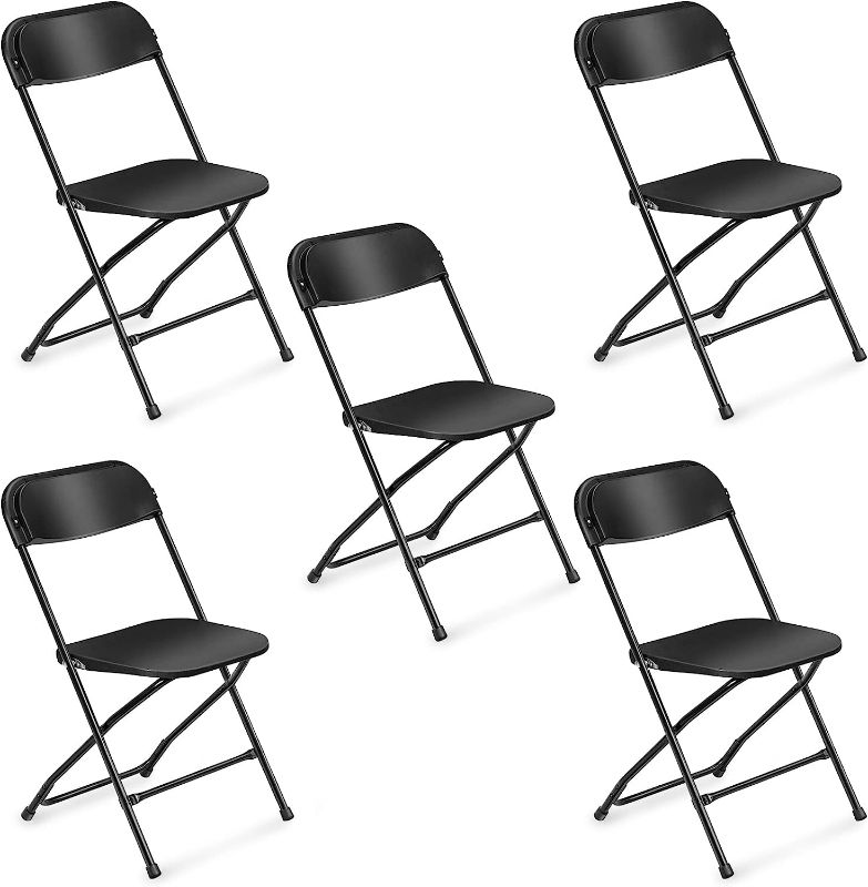 Photo 1 of VINGLI 5 Pack Black Plastic Folding Chair, Indoor Outdoor Portable Stackable Commercial Seat with Steel Frame 350lb. Capacity for Events Office Wedding Party Picnic Kitchen Dining NEW 