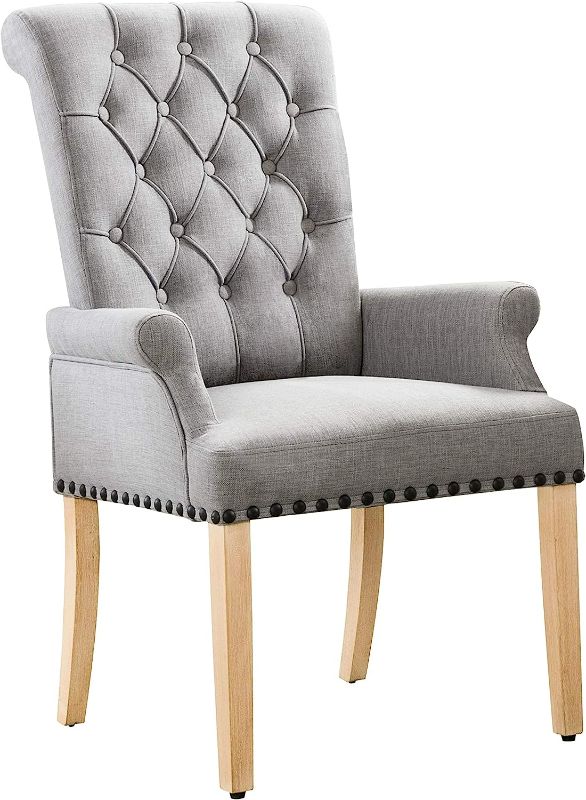 Photo 1 of abric Dining Chairs, Upholstered Tufted Armrest Chairs, Accent Chairs, olid Wood Legs for Home, Kitchen Living Room, Dark Grey