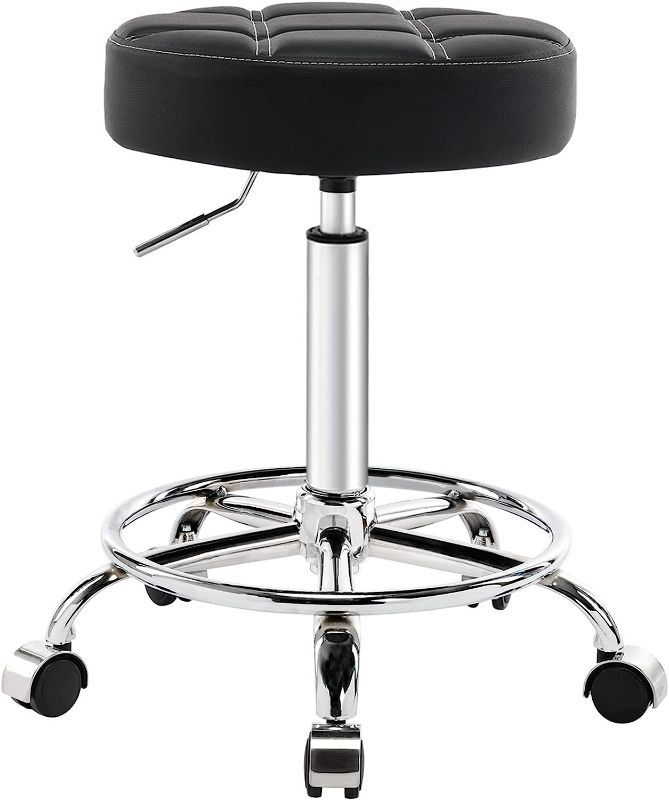 Photo 1 of CoVibrant Cushioned Rolling Stool 20-27 inch Height Adjustable Swivel Stool with Wheels and Foot Rest for Home Kitchen Office Medical (Black)
