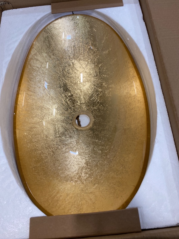 Photo 1 of YOURLITE Bathroom Sink,Boat Shape Bathroom Glass Vessel Sink with Faucet and Pop-Up Drain Bowl Vessel Sinks for Bathrooms, Gold NEW 