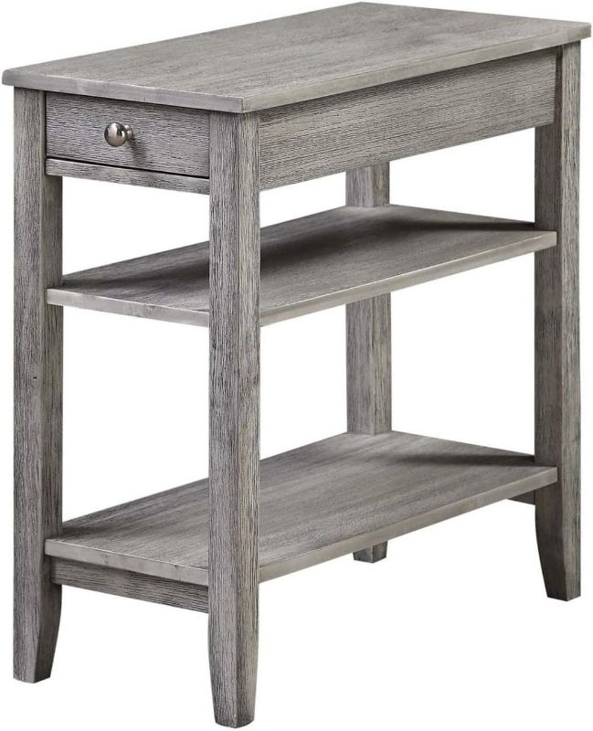 Photo 1 of Convenience Concepts American Heritage 1 Drawer Chairside End Table with Shelves, Wirebrush Light Gray NEW 
