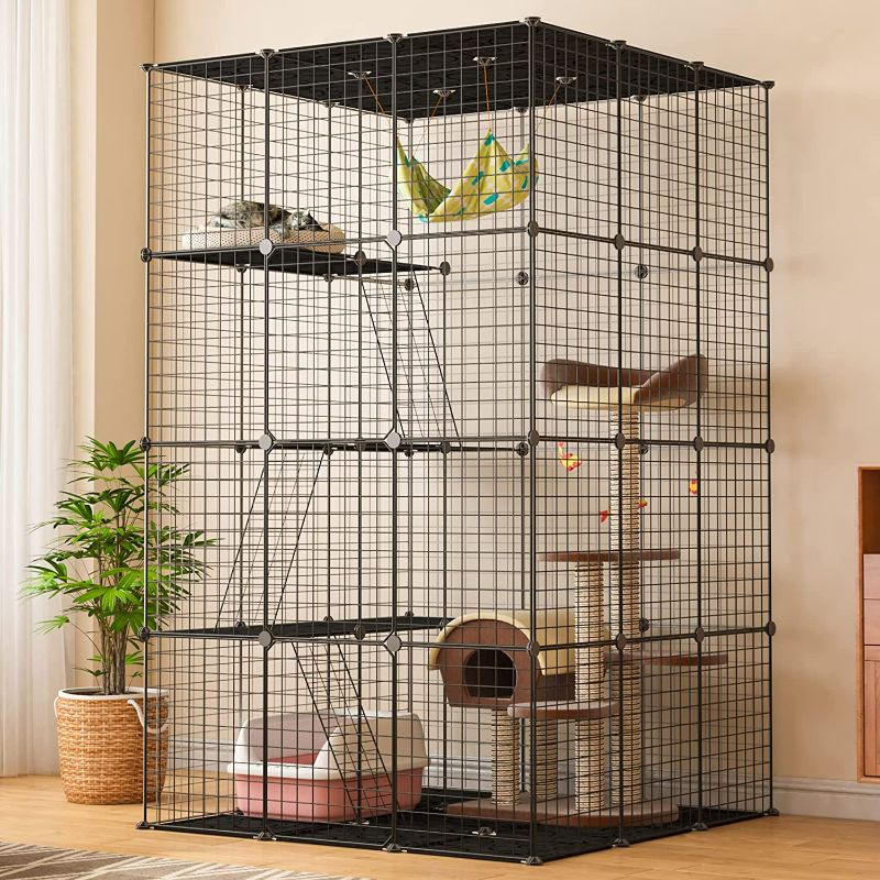 Photo 1 of COZIWOW Large Cat Cage, Indoor DIY Cat Playpen, 3-Tier Wire Kennels Crate with 3 Platforms, 3 Ramp Ladders and 4 Doors, Black

