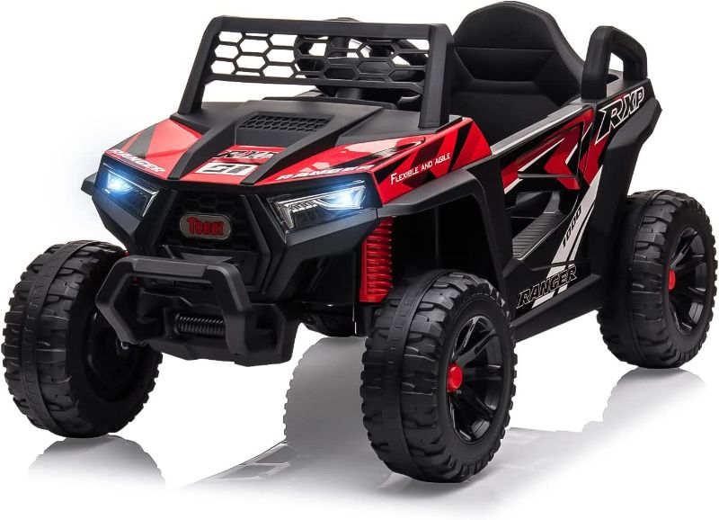 Photo 1 of TOBBI 12V Kids Ride on Car, Electric Off-Road UTV Truck with Forward and Reverse Functions, Double Open Doors, Safety Belt, Horn, Music, and Lights for Kids Aged 3-5 Years (Red)
