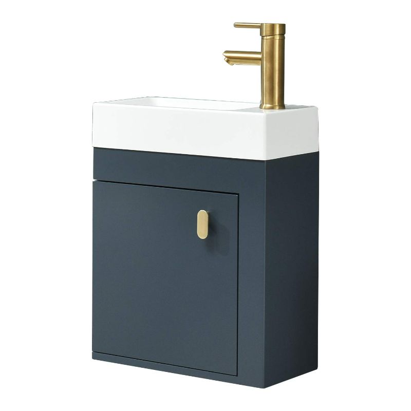 Photo 1 of YOURLITE16" WALL MOUNTED FLOATING BATHROOM VANITY SING SET BLUE CABINET WITH GOLDEN NEW