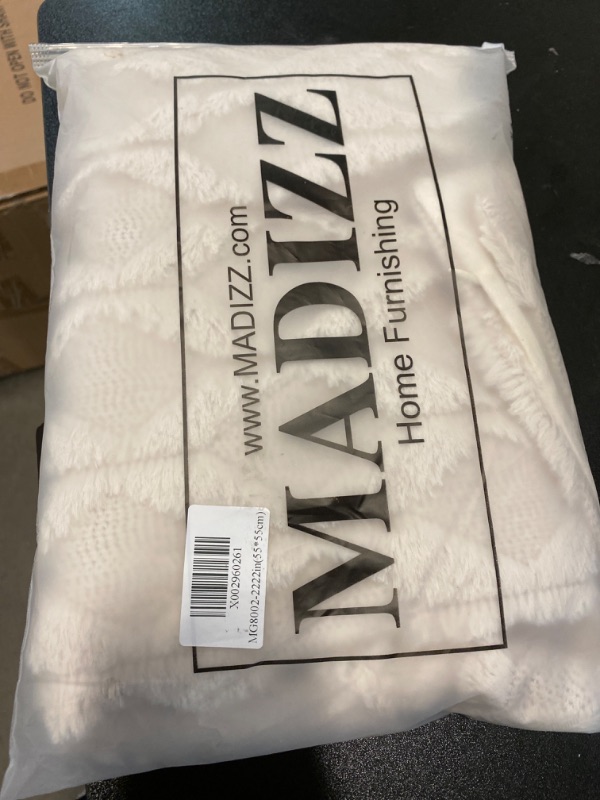 Photo 2 of MADIZZ Set of 2 Soft Plush Short Wool Velvet Decorative Throw Pillow Covers 22x22 inch Beige Square Luxury Style Cushion Case Pillow Shell for Sofa Bedroom Cream Beige 22"x22" NEW 