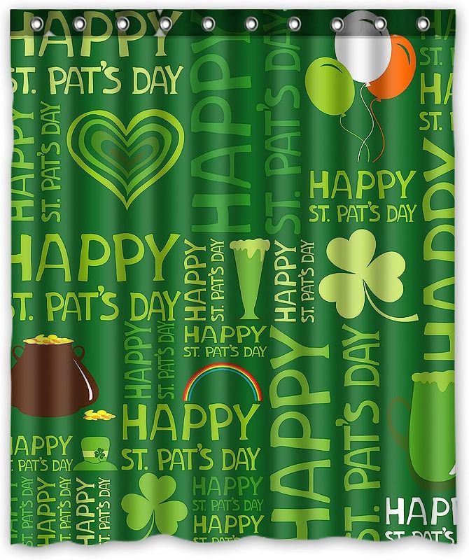 Photo 1 of KXMDXA Happy St.Patrick's Day Waterproof Fabric Polyester Shower Curtain 60 x 72 Inch NEW 