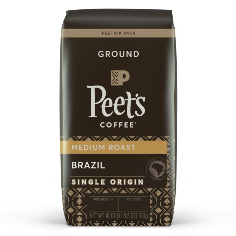Photo 2 of Peet's Coffee, Dark Roast Ground Coffee - Major Dickason's Blend 18 Ounce Bag Major Dickason's 18 Ounce (Pack of 1),Peet's Coffee Single Origin Brazil, Medium Roast Ground Coffee, 18 oz Bag NEW