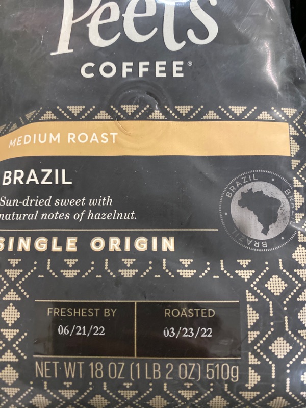 Photo 2 of Peet's Coffee Single Origin Brazil, Medium Roast Ground Coffee, 18 oz Bag,Kicking Horse Coffee, Decaf, Swiss Water Process, Dark Roast, Whole Bean, 10 Oz  NEW