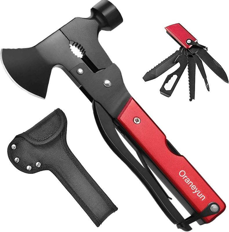 Photo 1 of Oraneyun Multitool Camping Accessories, 16 in 1 Survival Gear Tools, Hammer Multitool Outdoor Hunting Hiking, Gifts for Men Dad, Hatchet Multitool with Axe Knife Plier Bottle Opener Saw Screwdriver NEW