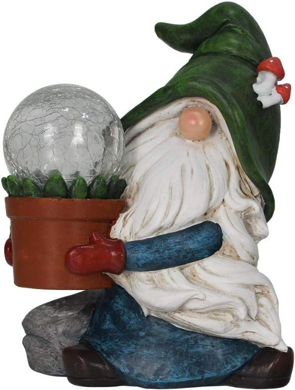 Photo 1 of QWEWQE Gnomes Solar Garden Lights Outdoor Statues, Resin Gnome Figurine with Solar Light Funny Indoor Outdoor Figurine Gnome Ornament Decorations for Balcony Yard Patio Porch Lawn Garden Gift NEW 
