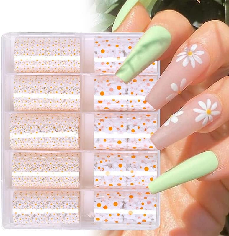 Photo 1 of Daisy Flowers Nail Foil Transfer Stickers 10 Rolls White Daisy Nail Art Decals, DIY Manicure Tips, LOUMIR 16 ROLLS WASHI MAKING TAPE CUTE WASHI TAPE NEW 
