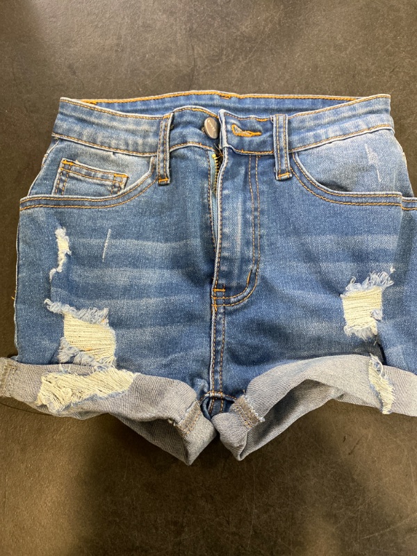 Photo 2 of Women's Fold Ripped Denim Shorts Rolled Hem Distressed Jean Short Mid Rise Summer Casual Hole Stretch Hot Short Pant (PETITE XS) NEW 