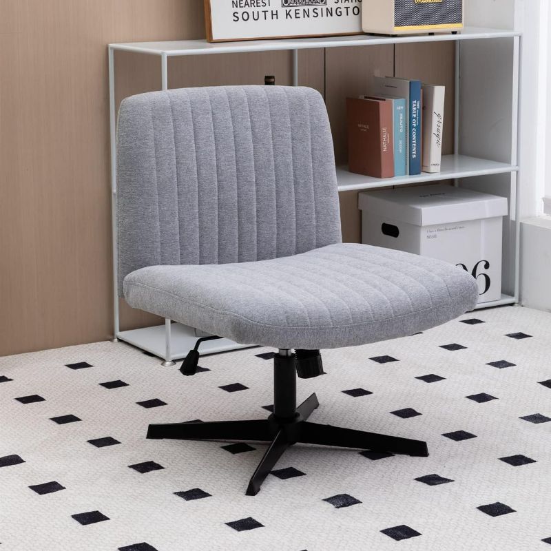 Photo 1 of Armless Wide Office Chair No Wheels Fabric Padded Desk Chair Task Vanity Chair Swivel Home Office Desk Chair 120°Rocking Mid Back Ergonomic Computer Chair for Make Up,Small Space 