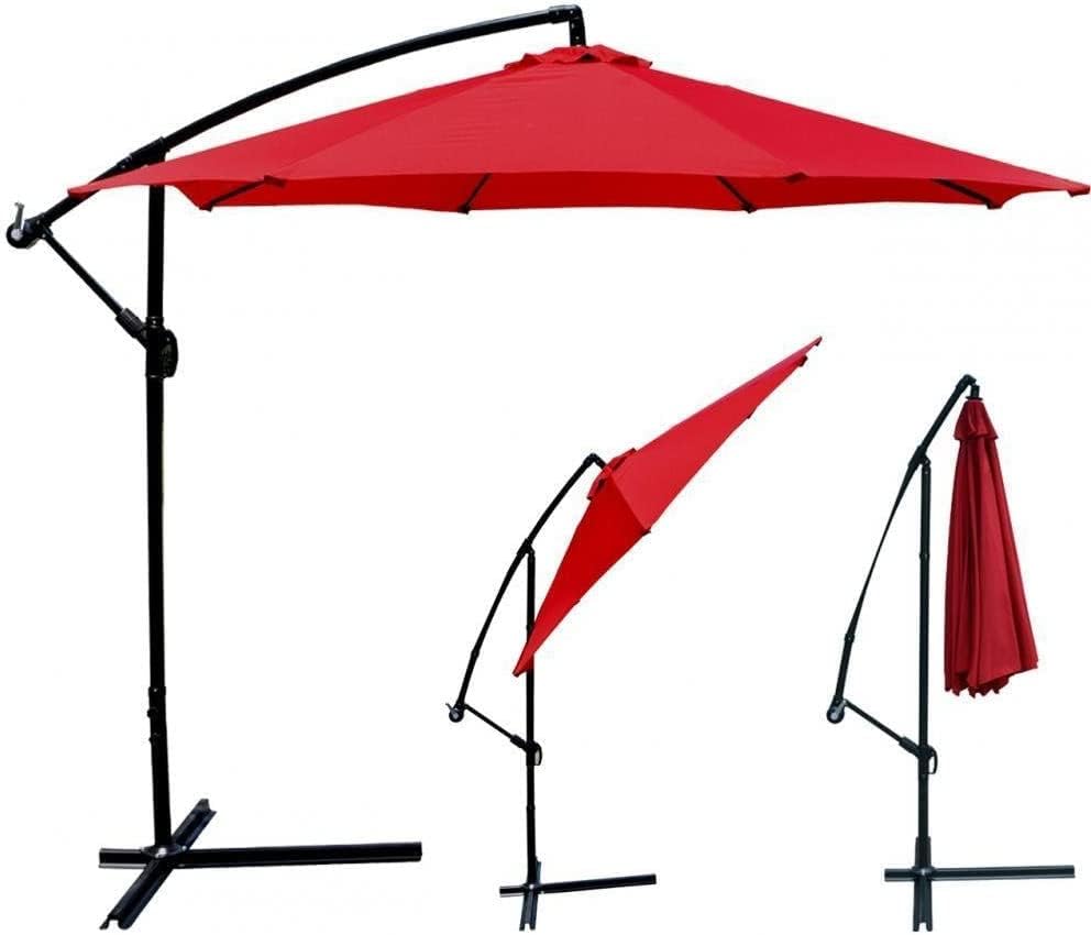 Photo 1 of Patio Umbrella Offset Hanging Umbrella Outdoor Market Umbrella (Red) 