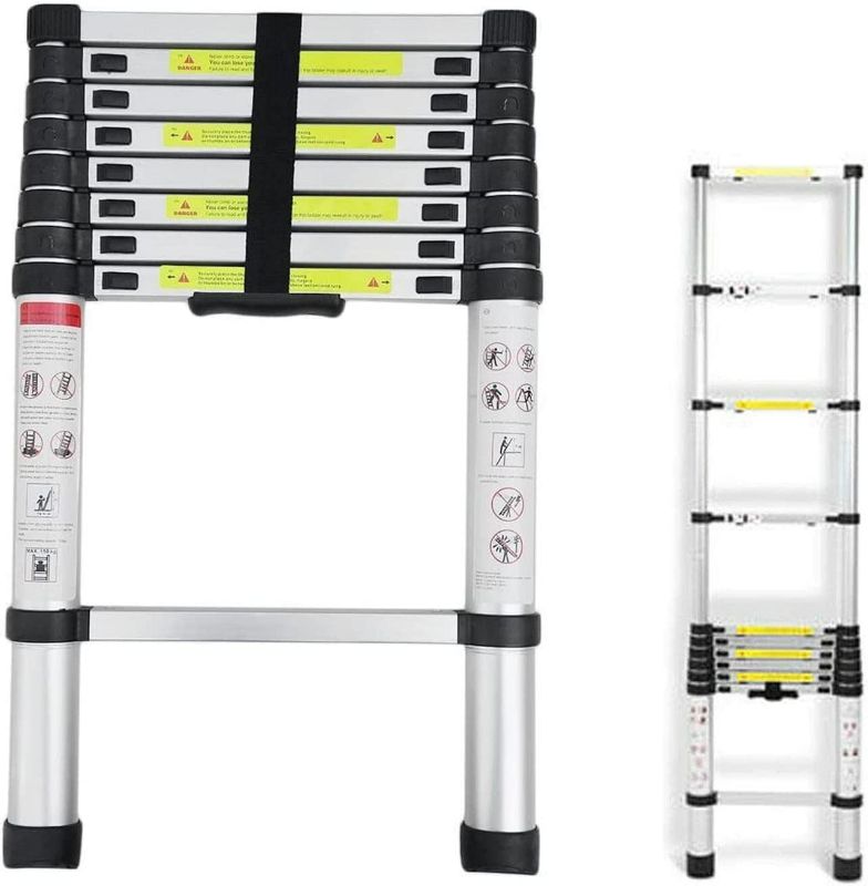 Photo 1 of Telescoping Ladder 8.5ft Aluminum Folding Ladder 330lbs Max Load Lightweight Portable DIY Ladder for Home, Office, Folded Height 2.36ft Space Saving Multi-Purpose Straight Extension Ladder NEW 