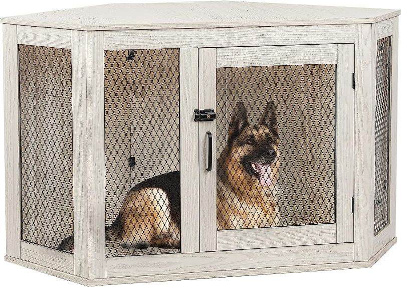 Photo 1 of PUKAMI Corner Dog Crate Furniture,44/52inch Wooden Dog Kennel Furniture with Mesh,Decorative Wood Dog House for Indoor use,Dog Crate for Small/Medium/Large Dog,Perfect for Limited Room NEW 
