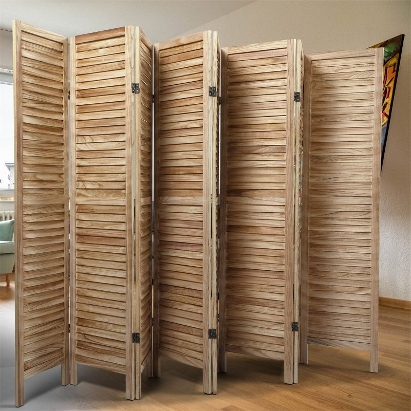 Photo 1 of 8 Panel Screen, Pure Solid Wood Screen Room Divider with Two Non-slip Plastic Foot Nails/Each Screen Foot, Sycamore Wood Screen Folding Louvered 8 Panel Screen for Restaurant Hotel, Light Burn NEW 
