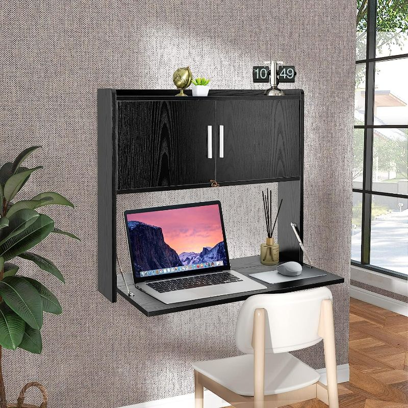 Photo 1 of Wall Mounted Desk Multifunctional Fold Down Laptop Computer Table Writing Workstation with Storage Compartments Space Saving for Home Office NEW