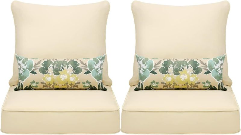 Photo 1 of Aoodor 23” x 25.6” Patio Furniture Outdoor Deep Seat Single Chair Sofa Cushion Back Olefin Fabric Slipcover Sponge Foam - Beige Color Set of 2 (2 Back 2 Seater 2 Pillow) NEW