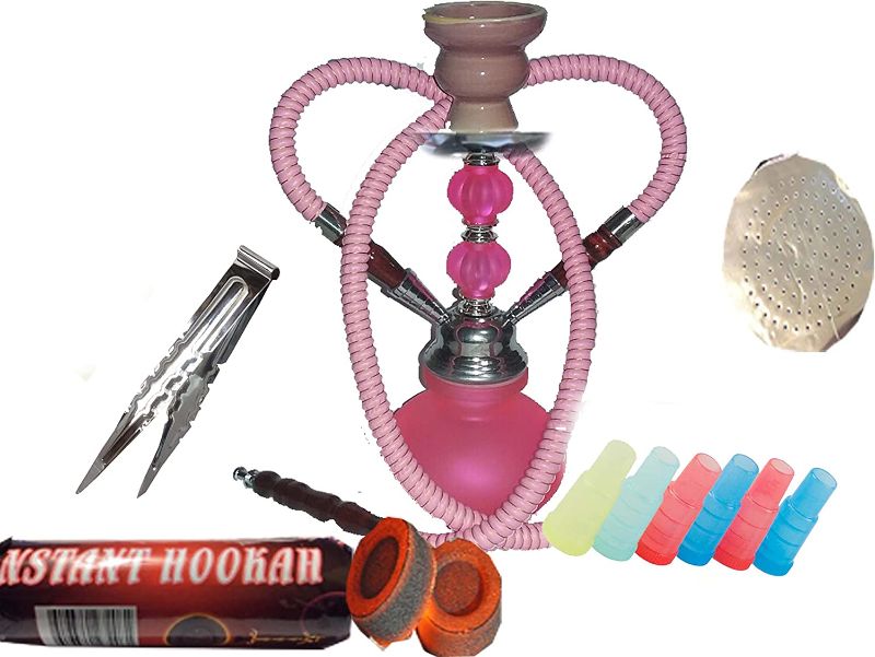 Photo 1 of 2 Hose Hookah Neon, Two Styles to Choose from 12" Height, Cute Shape Comes with Instant Charcoal roll, 5 Mouth Tips, 25 foil Paper no Flavor-We Ship Express 3 Days (Style 1, Pink NO Flavor)
