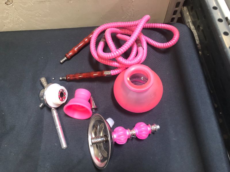 Photo 2 of 2 Hose Hookah Neon, Two Styles to Choose from 12" Height, Cute Shape Comes with Instant Charcoal roll, 5 Mouth Tips, 25 foil Paper no Flavor-We Ship Express 3 Days (Style 1, Pink NO Flavor)
