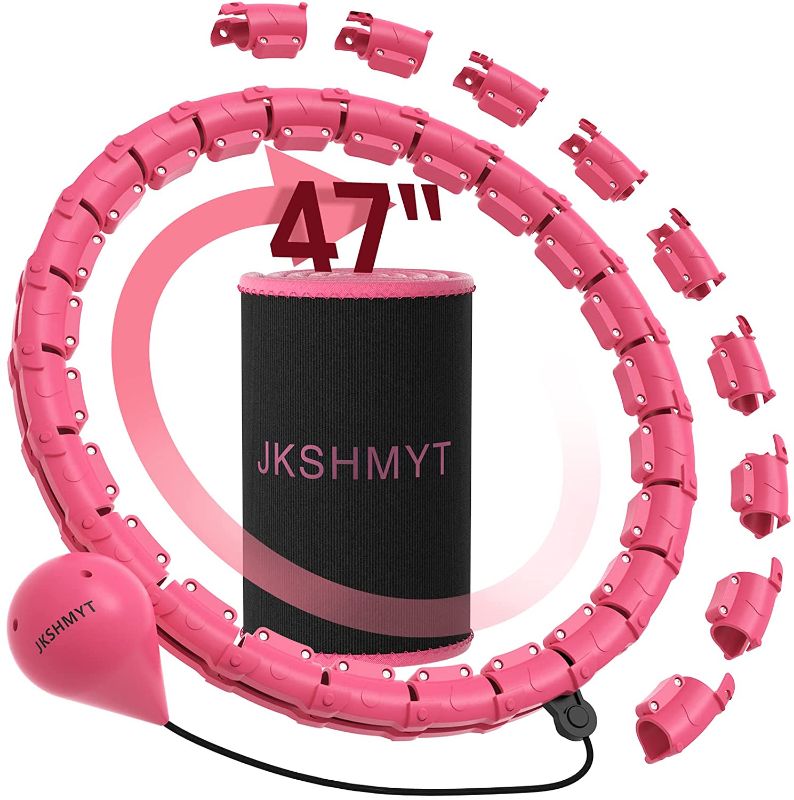 Photo 1 of JKSHMYT Smart Weighted Fit Hoop Plus Size for Adults Weight Loss, Hula Circle-2 in 1 Waist Exercise Hoop, 24 Links Detachable & Size Adjustable, with Ball Auto Rotate 360 Degree for Women
