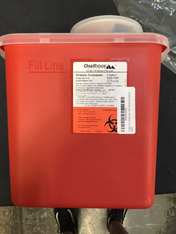 Photo 2 of 2 Gallon Size | Sharps and Biohazard Waste Disposal Container by Oakridge Products with Chimney Top Style Lid
