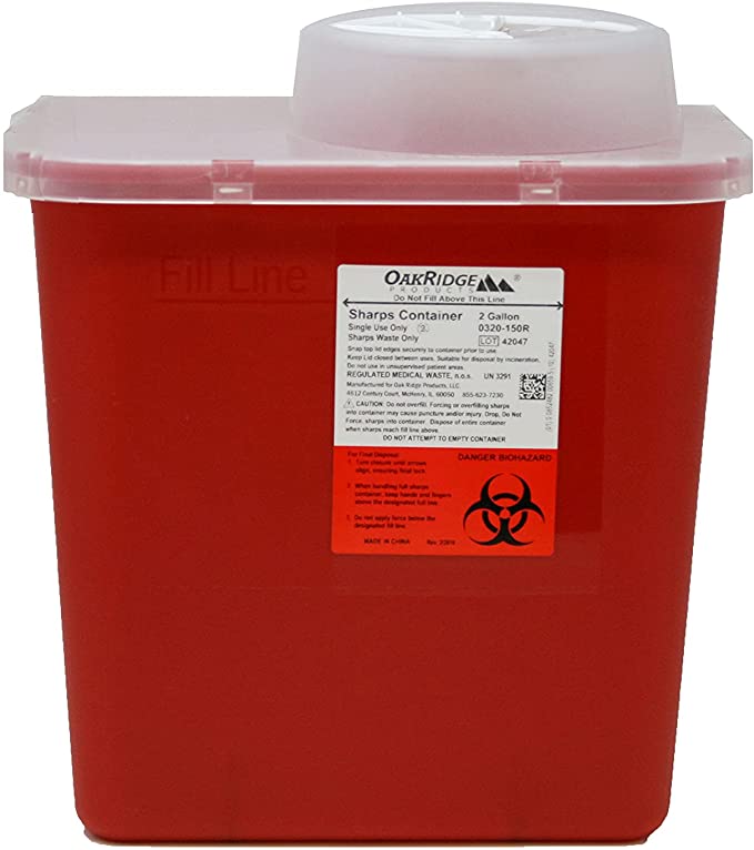 Photo 1 of 2 Gallon Size | Sharps and Biohazard Waste Disposal Container by Oakridge Products with Chimney Top Style Lid
