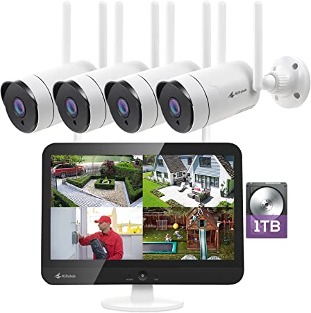 Photo 1 of [8CH Expandable] Kittyhok All in One 2K Wireless Security Camera System with 12" HD Monitor, 4Pcs 3MP Home IP Surveillance Cameras with 2 Way Audio, Remote View, 24/7 Recording, 1TB HDD
