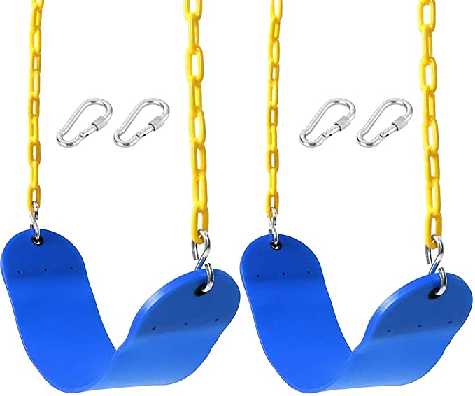 Photo 1 of 2 Pack Swings Seats Heavy Duty 66" Chain Plastic Coated - Playground Swing Set Accessories Replacement with Snap Hooks (Blue)
