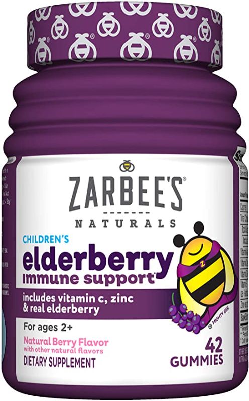 Photo 1 of Zarbee'S Elderberry Gummies For Kids, Immune Support With Vit C & Zinc, Daily Childrens Vitamins Gummy, Natural Berry Flavor, 42 Count
EXP 07-2022
