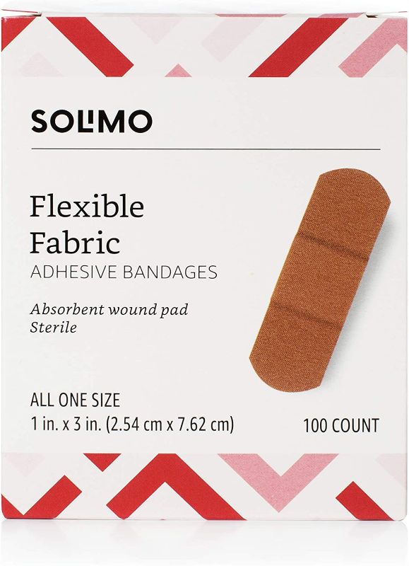 Photo 1 of Amazon Brand - Solimo Flexible Fabric Adhesive Bandages, One Size, 100 Count 2 count 
