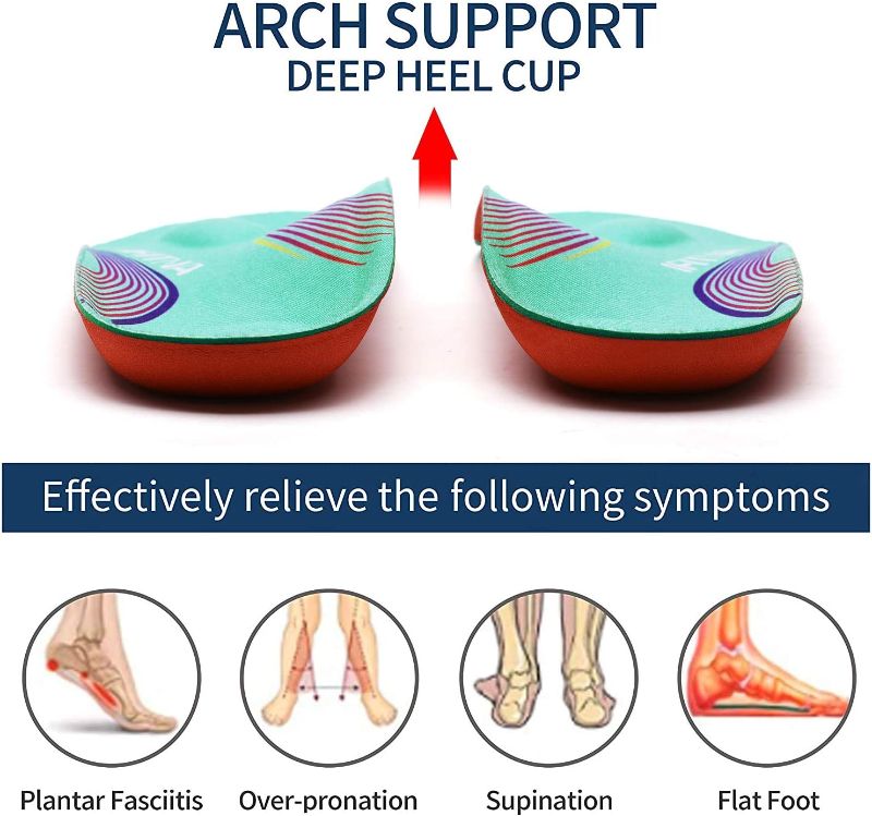 Photo 1 of 3/4 Orthotics Shoe Insoles High Arch Supports Shoe Insoles for Plantar Fasciitis, Flat Feet, Over-Pronation, Relief Heel Spur Pain
