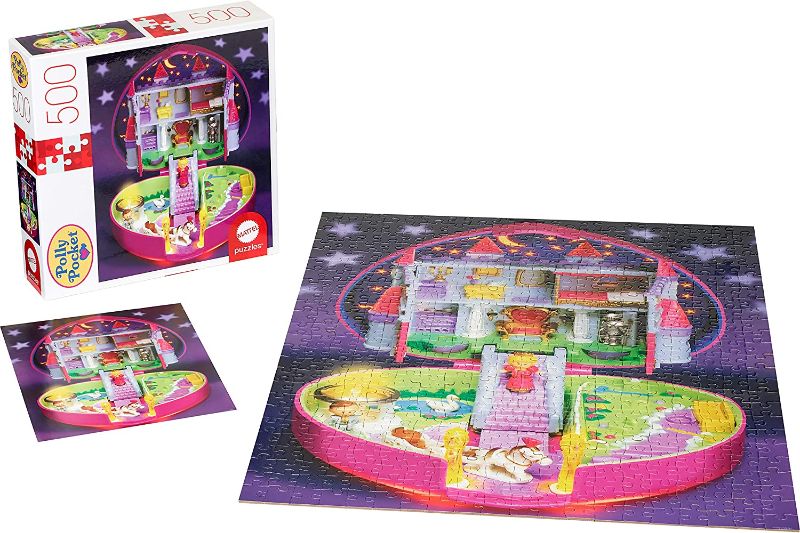 Photo 1 of Polly Pocket Mattel Jigsaw Puzzle with 500 Interlocking Pieces & Mini-Poster, Image of Micro Doll Playset, Gift for Collectors & Kids Ages 8 Years Old & Up
