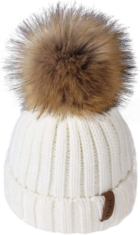 Photo 1 of FURTALK Kids Winter Hat Toddler Knitted Pom Beanie Hat Cotton Lined Faux Fur Pom Pom Cap Baby Girls Boys Beanies
3-24 months 