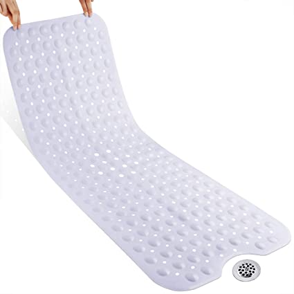 Photo 1 of Yimobra Original Bathtub Mat Non Slip, Extra Long Bath Mat for Tub with Big Suction Cups and Drain Holes, Machine Washable Tub Shower Mats for Bathroom 16 x 40 Inches, Phthalate Latex Free, White
