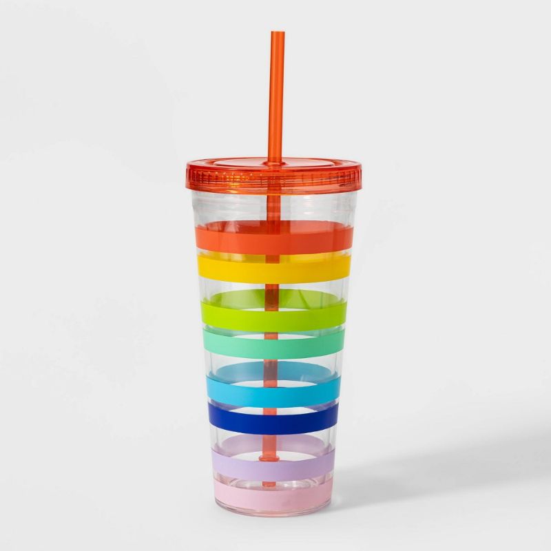 Photo 1 of 23oz Plastic Rainbow Cabana Printed Tumbler with Straw - Sun Squad™