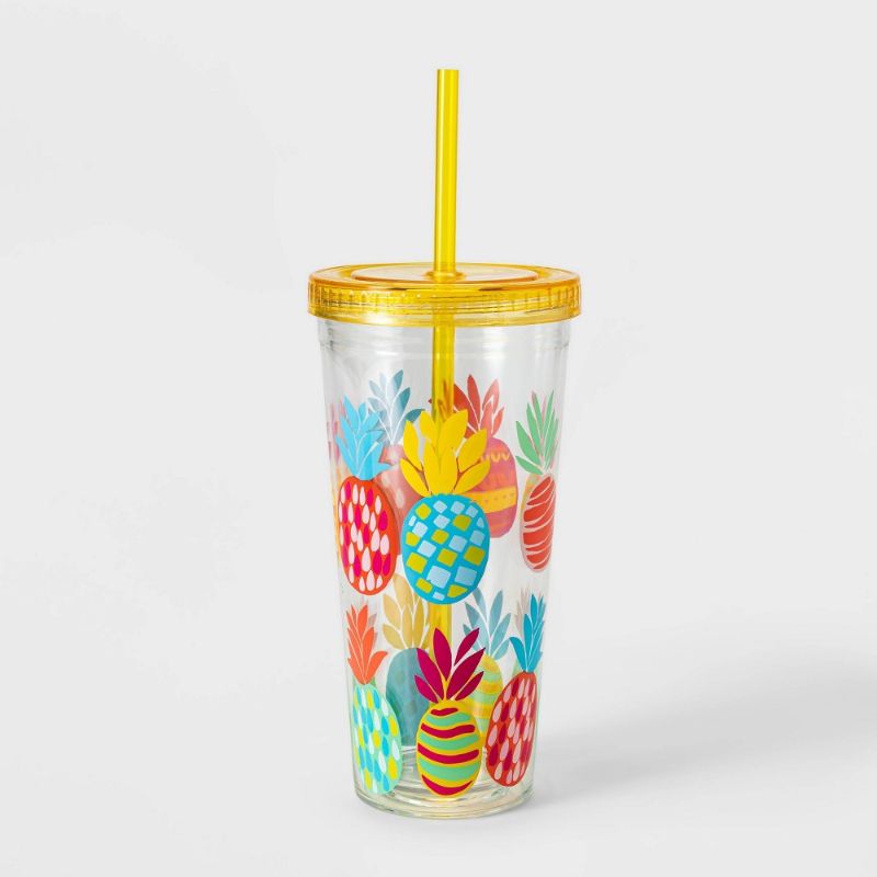 Photo 1 of 23oz Plastic Pineapple Printed Tumbler with Straw - Sun Squad™