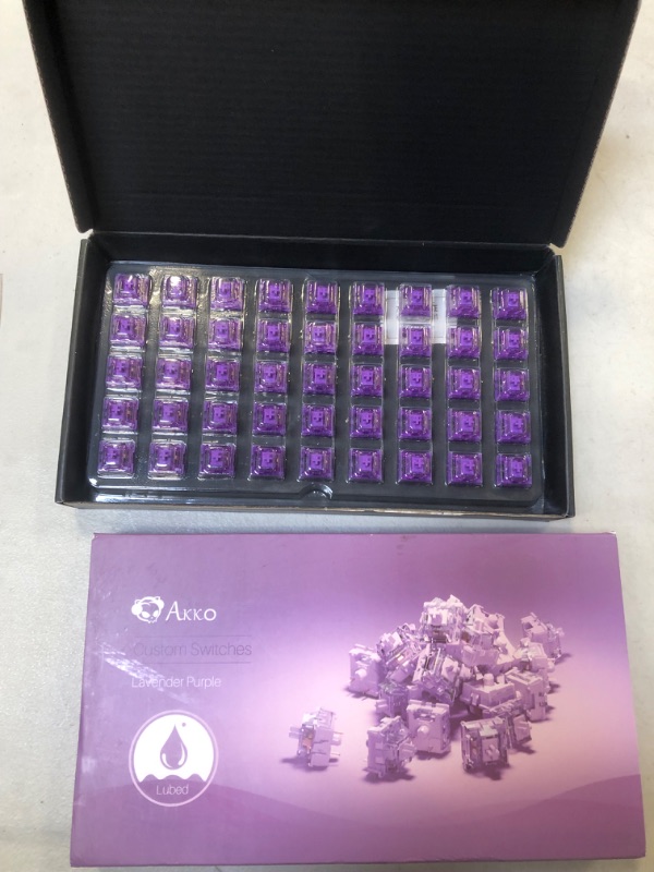 Photo 2 of Akko CS Lubed Keyboard Switches Plate Mounted Compatible for Mechanical Keyboard, 3 Pin 36gf Pre-lubed Lavender Purple Tactile Key Switches (45pcs)