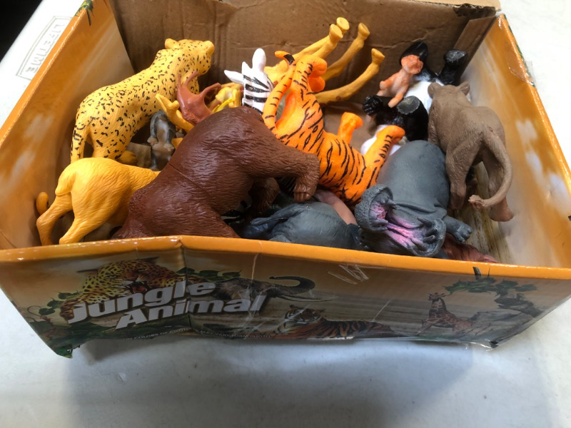 Photo 1 of Jumbo Safari Animals Figures, Realistic Large Wild Zoo Animals Figurines, Plastic Jungle Animals Toys Set with Tiger, Lion, Elephant, Giraffe Eduactional Toys Playset for Kids Toddler Party Supplies- 