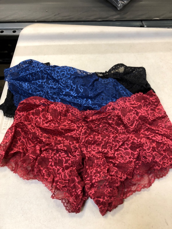 Photo 2 of 3 Pack of Women's Regular & Plus Size Lace Boyshort Panties Black&wine Red&blue Medium