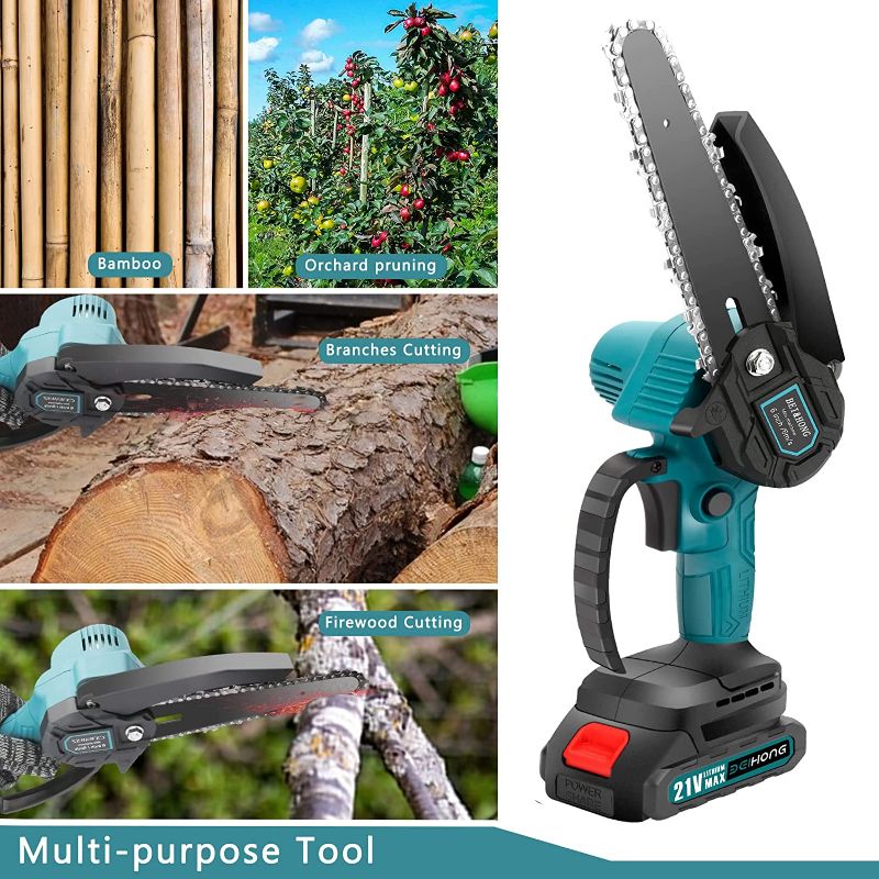 Photo 1 of  Mini Chainsaw 6-Inch with 2 Battery, Cordless power chain saws with Security Lock, Handheld Small Chainsaw for Wood Cutting Tree Trimming
