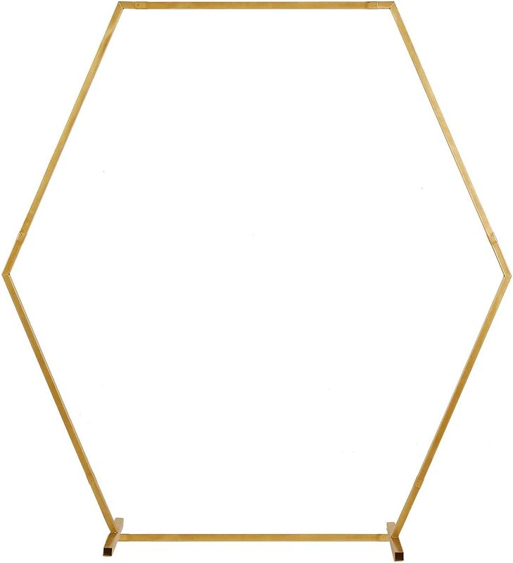 Photo 1 of BalsaCircle 8 feet Gold Metal Hexagon Backdrop Stand Arch - Wedding Ceremony Reception Events Party Photo Booth Decorations Supplies
