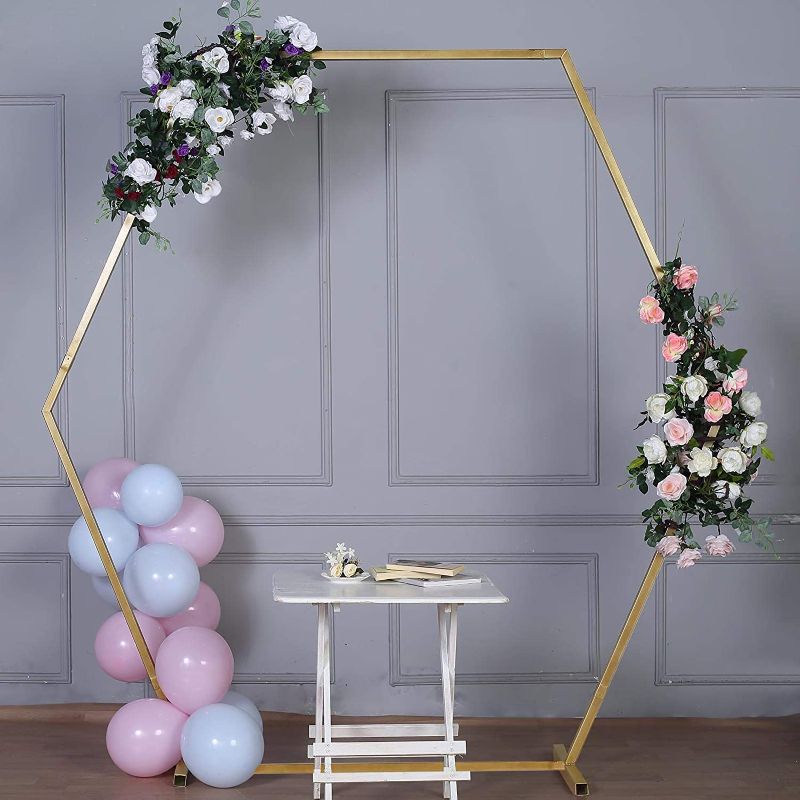 Photo 3 of BalsaCircle 8 feet Gold Metal Hexagon Backdrop Stand Arch - Wedding Ceremony Reception Events Party Photo Booth Decorations Supplies
