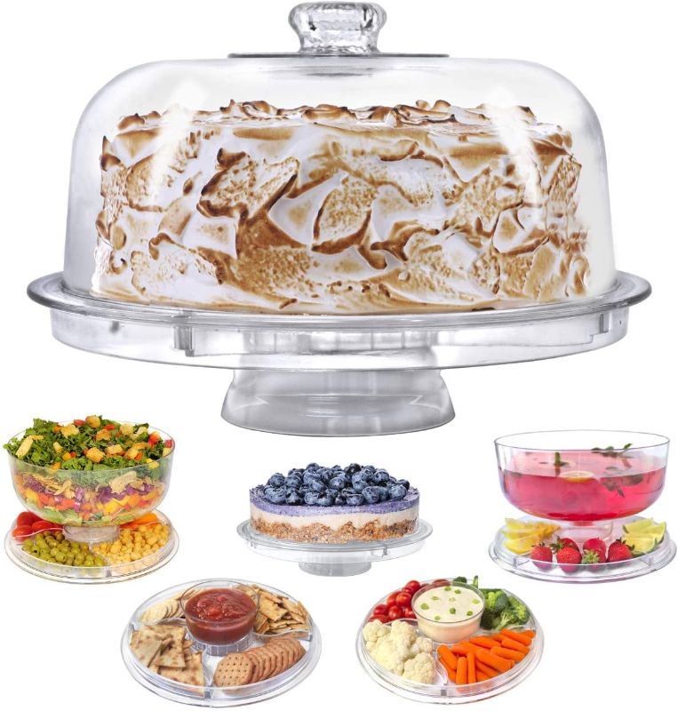 Photo 1 of Cake Stand with Dome Cover, 6-in-1 Multi-Purpose Use, Serving Platter, Punch Bowl, Desert Platter and More, BPA Free
