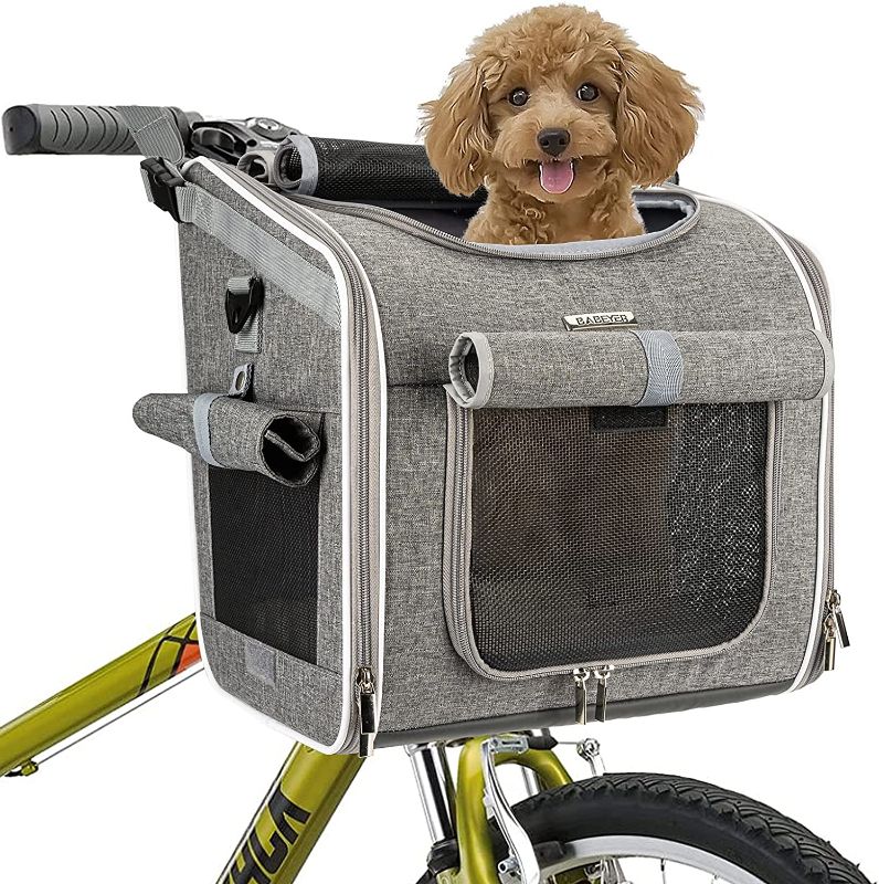 Photo 1 of BABEYER Dog Bike Basket, Expandable Soft-Sided Pet Carrier Backpack with 4 Open Doors, 4 Mesh Windows for Medium Dog Cat Puppies
