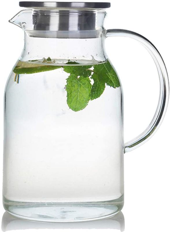 Photo 1 of 68 Ounces Glass Pitcher with Lid, Heat-resistant Water Jug for Hot/Cold Water, Ice Tea and Juice Beverage
 